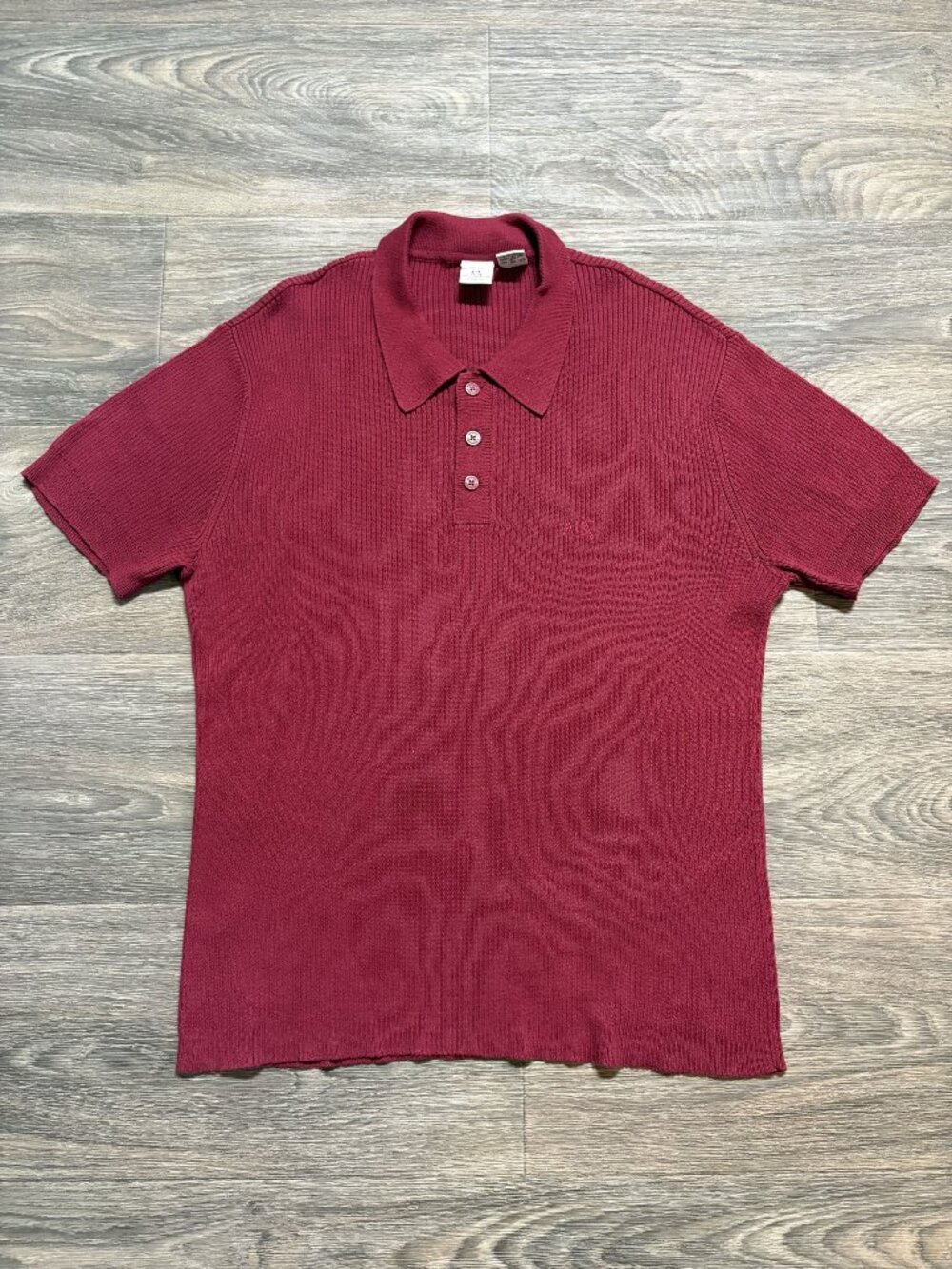 Armani Exchange Mens Short Sleeve Polo Shirt Ribbed Cotton Medium Maroon